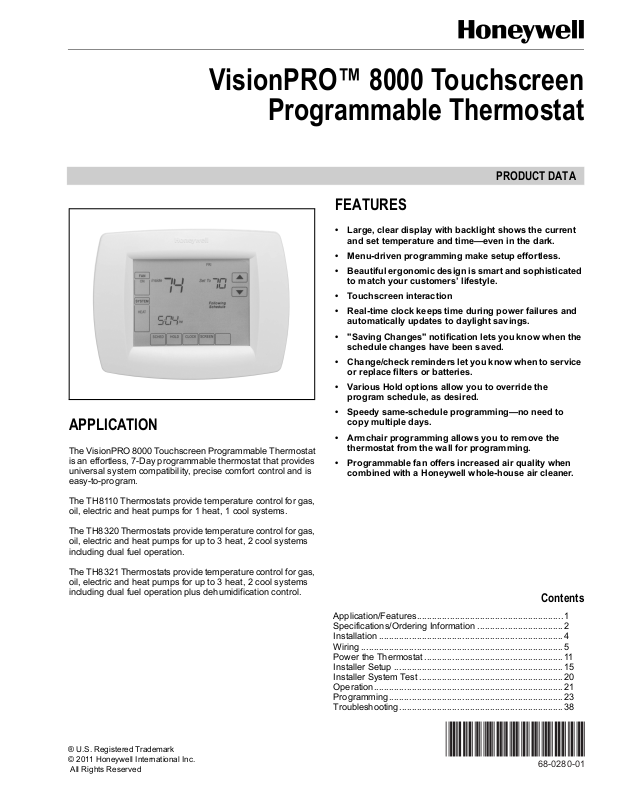 Honeywell TH8110, TH8320, TH8321 User Manual