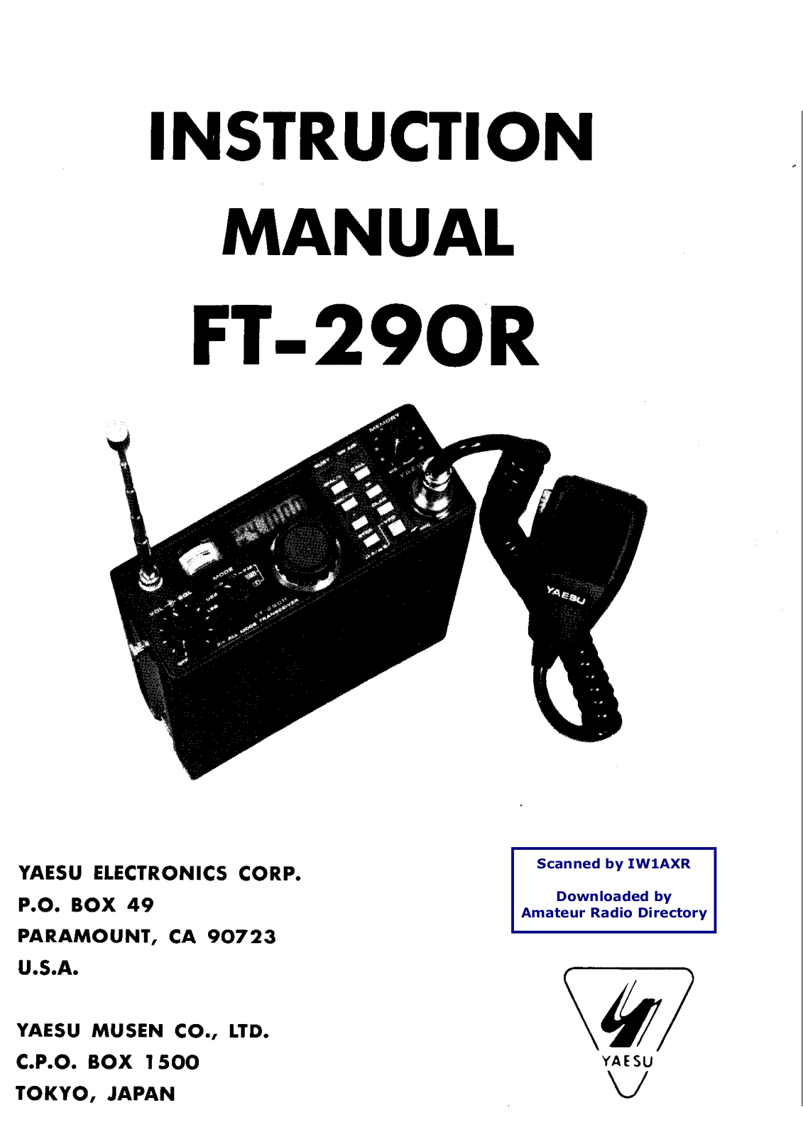 YAESU FT-290R User Manual
