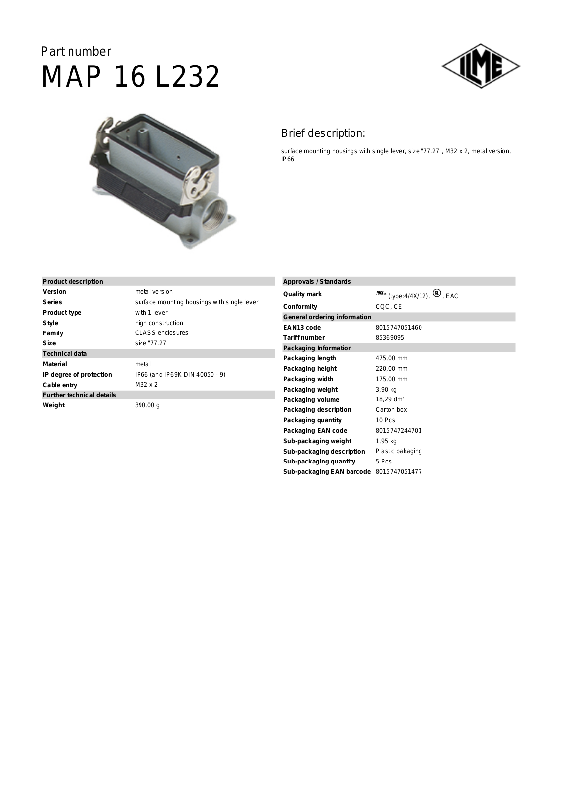 Datasheet MAP-16L232 Datasheet (ILME) - ManualMachine.com