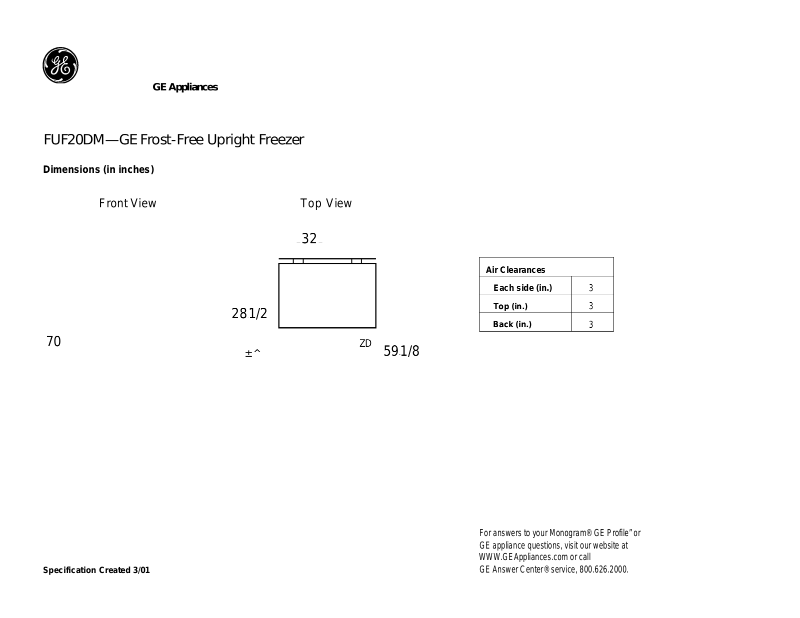 GE FUF20DMRWH User Manual