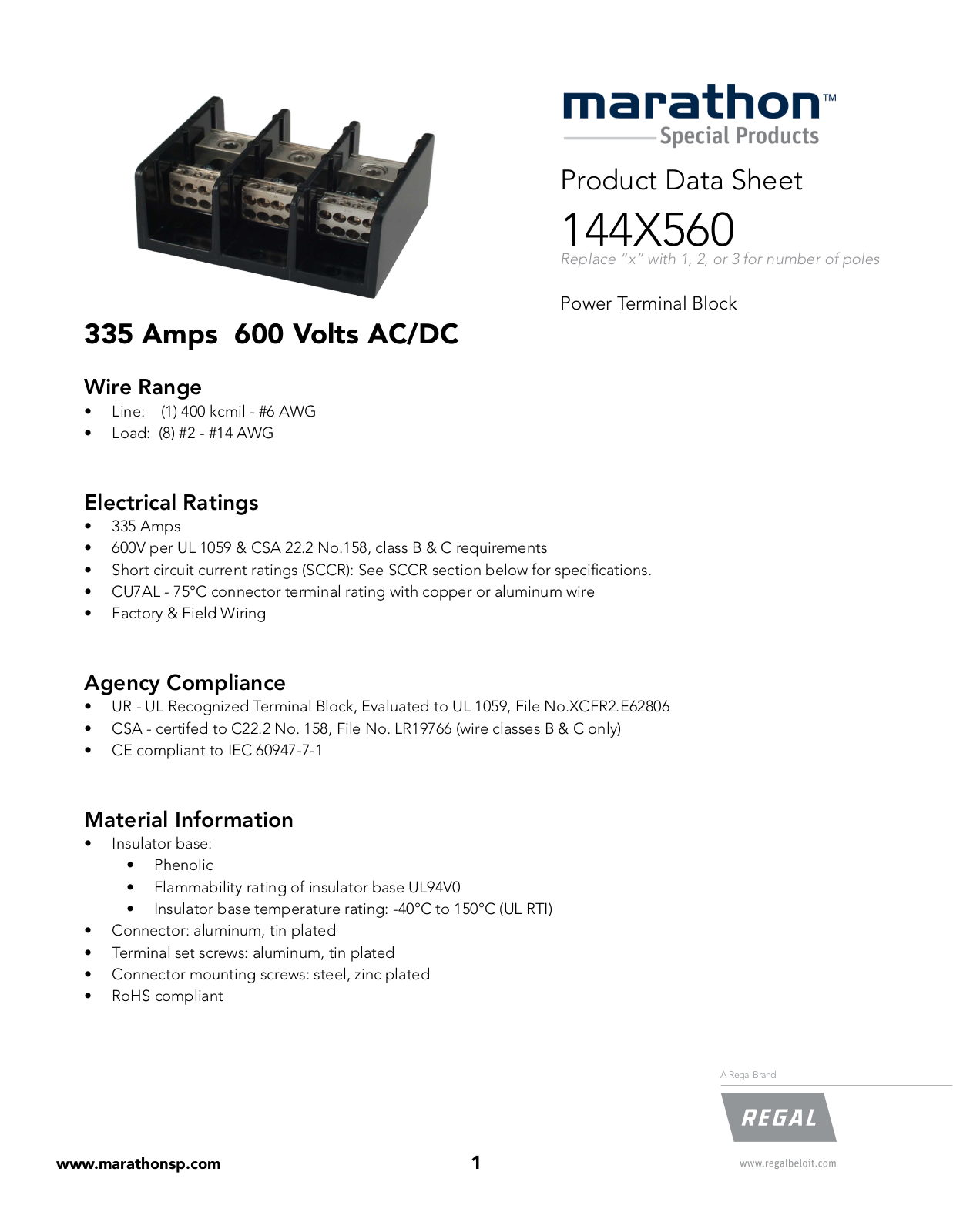 Marathon Special Products 144X560 Data Sheet