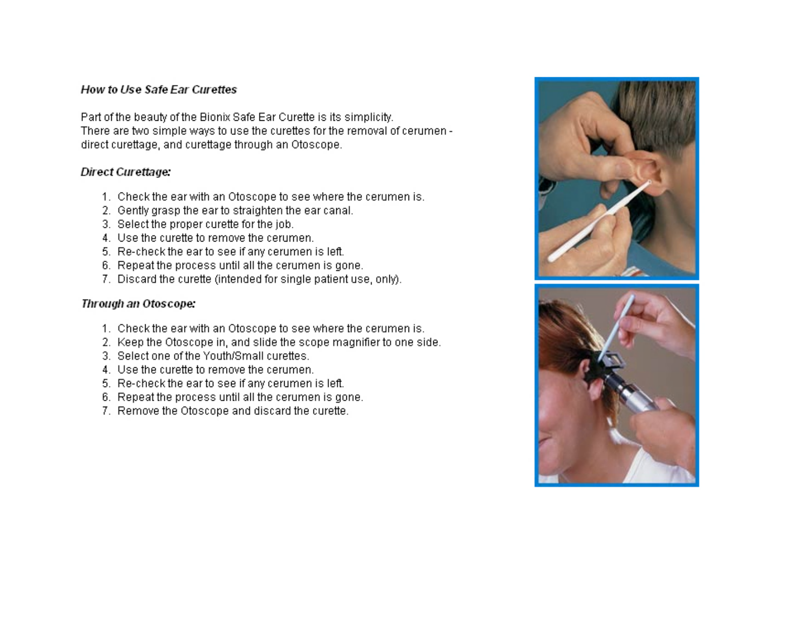 Bionix Safe Ear Curettes INSTRUCTIONS - ManualMachine.com