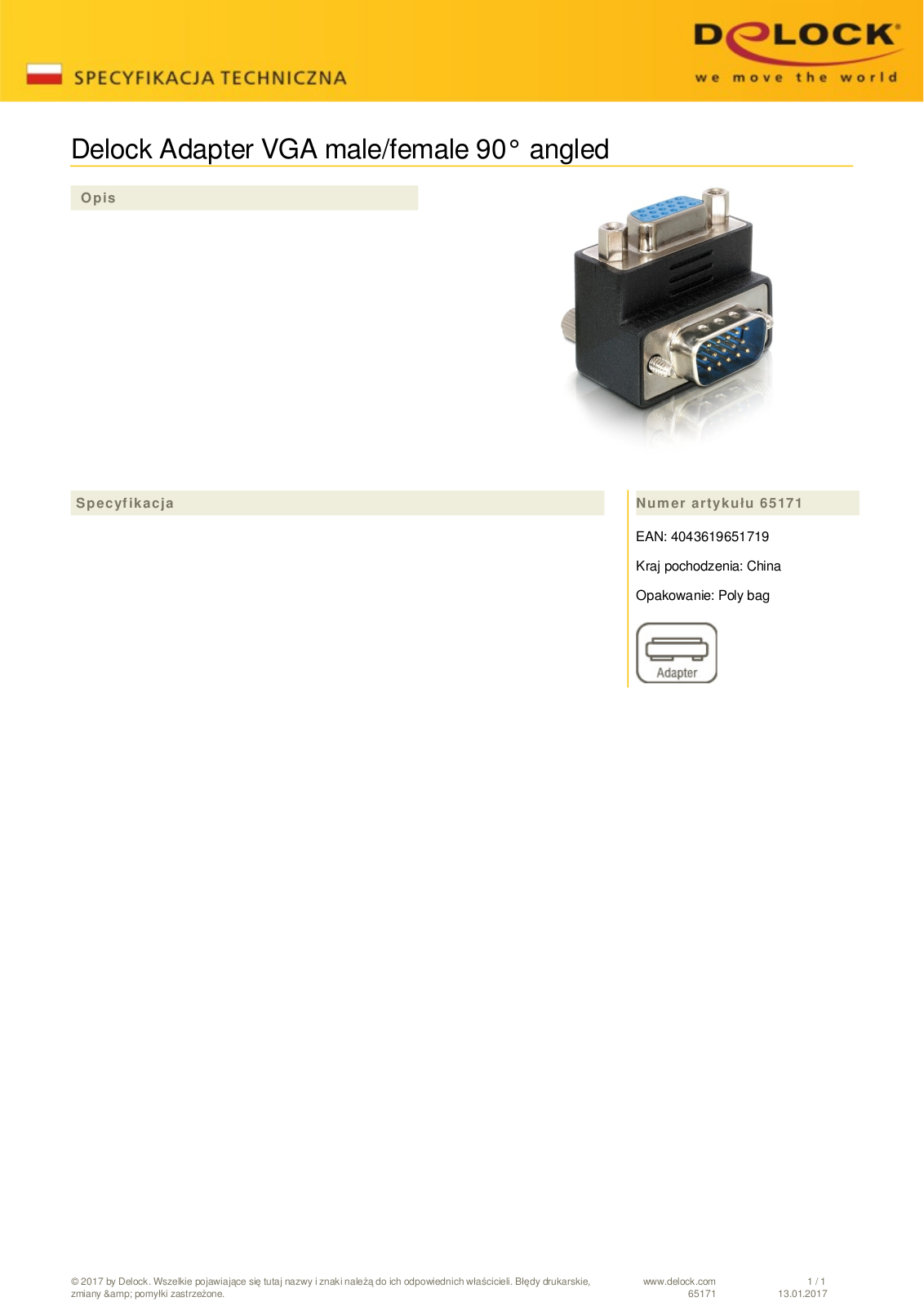 DeLOCK VGA adapter socket-plug angled 90 User Manual