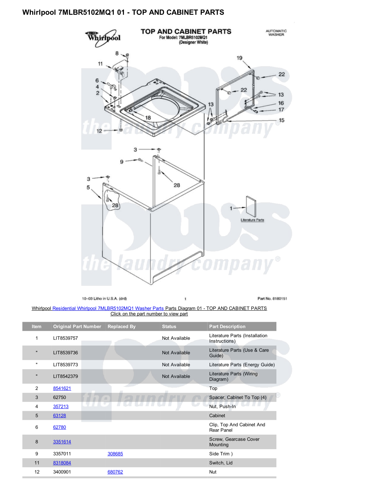 Whirlpool 7MLBR5102MQ1 Parts Diagram