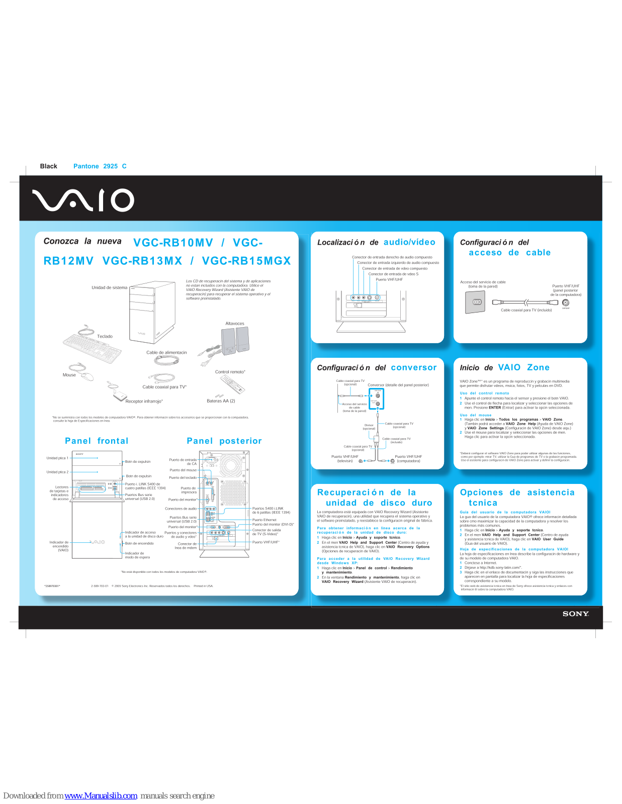 Sony VAIO VGC-RB10MV, VAIO VGC-RB12MV, VAIO VGC-RB13MX, VAIO VGC-RB15MGX Quick Manual