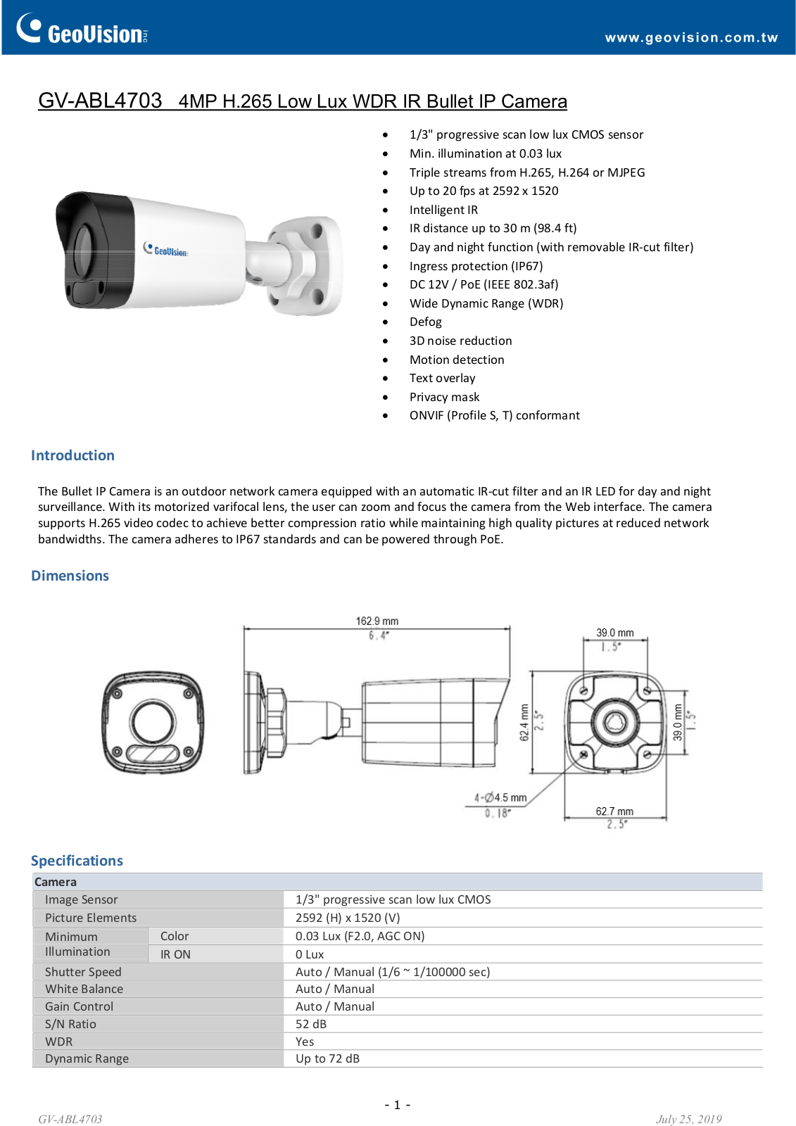 Geovision GV-ABL4703-0F Specsheet