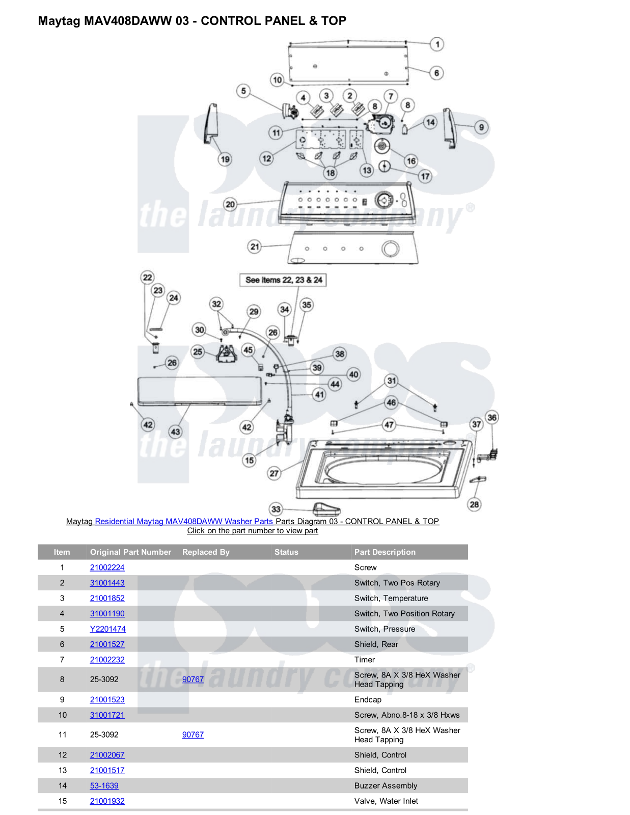 Maytag MAV408DAWW Parts Diagram