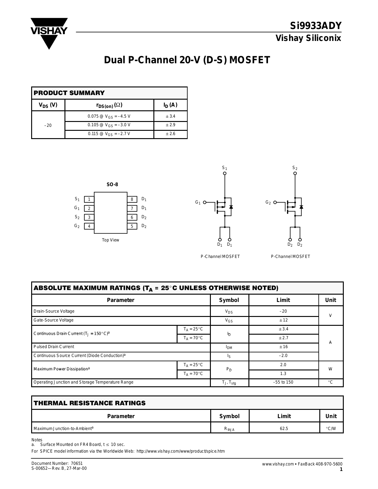 VISHAY Si9933ADY Datasheet