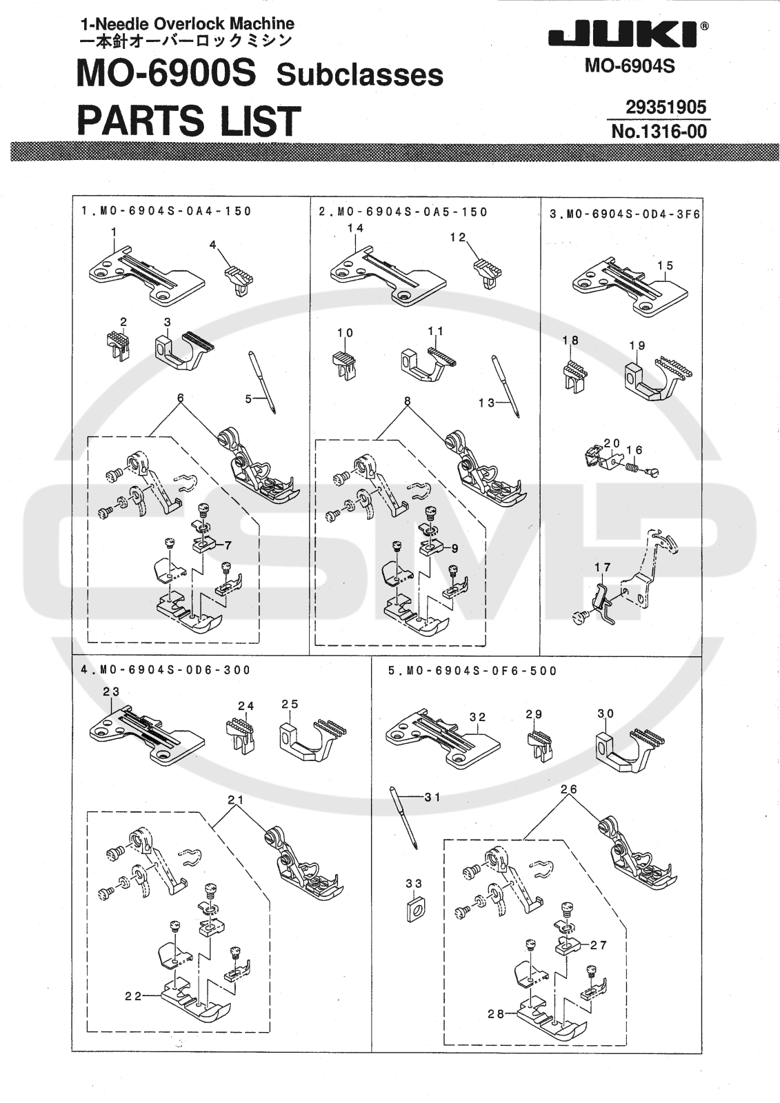 Juki MO6904S Parts Book