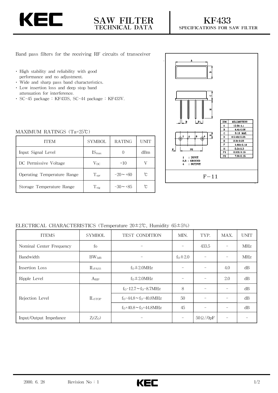 KEC KF433 Datasheet