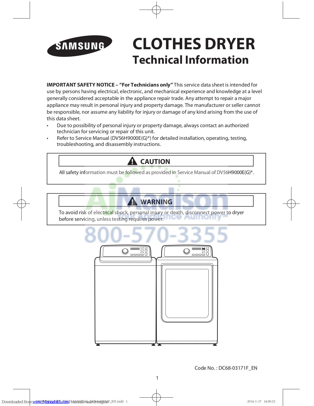 Samsung DV56H9000G Technical Information