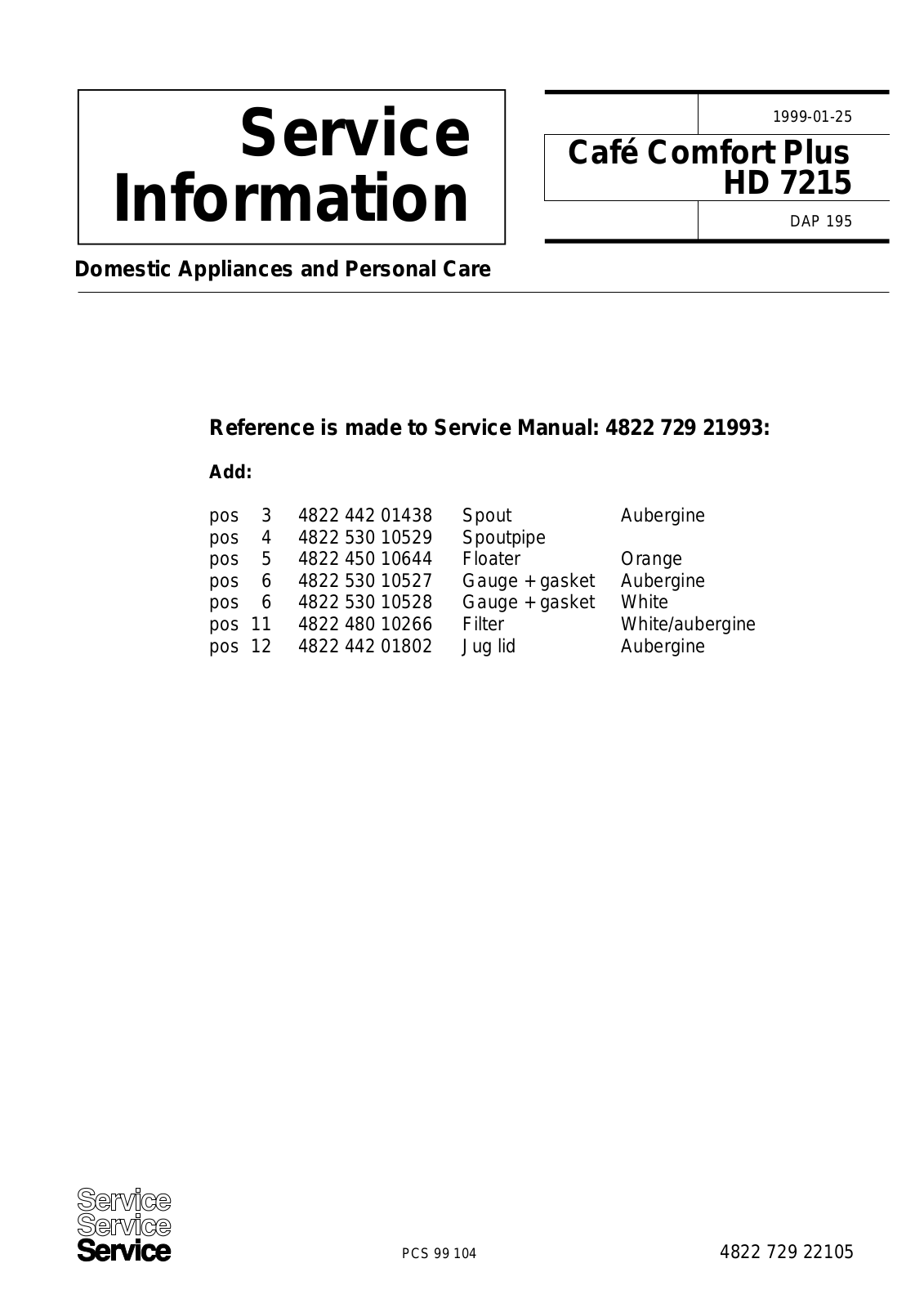 Philips HD 7215 Service Manual