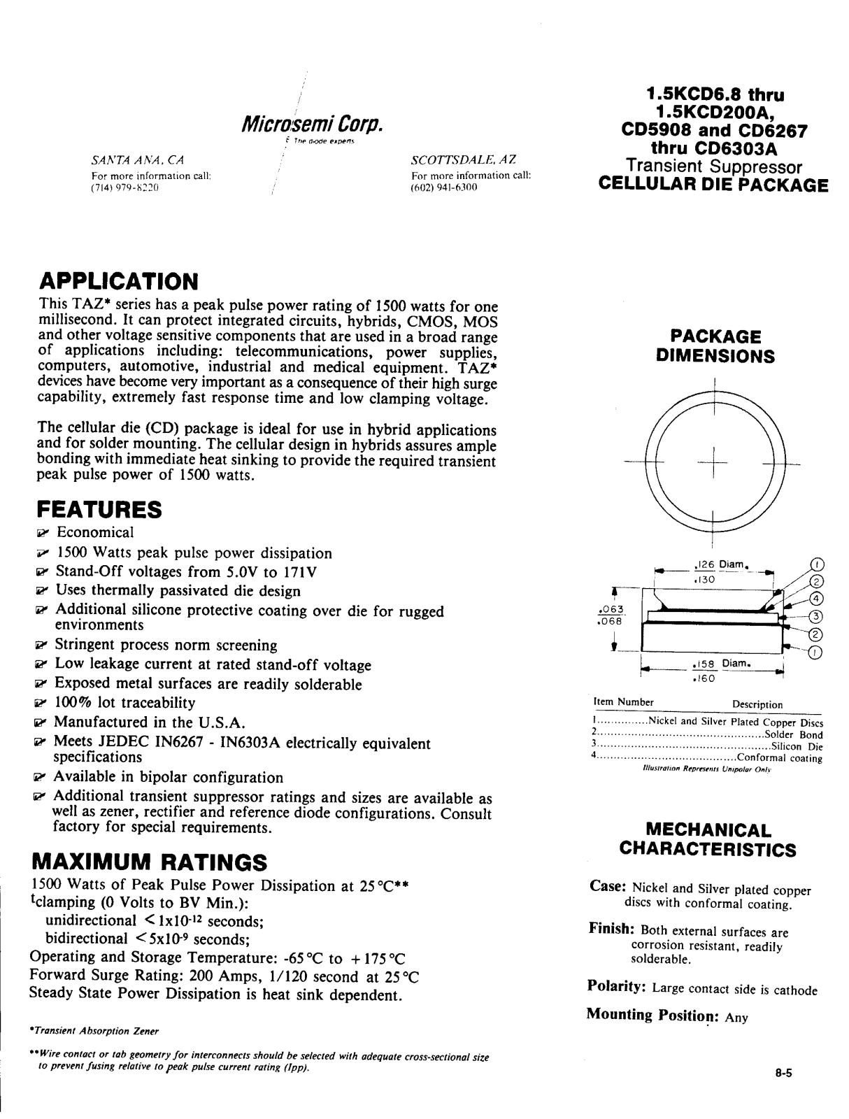 Microsemi Corporation CD6303CA, CD6303C, CD6303A, CD6303, CD6302CA Datasheet