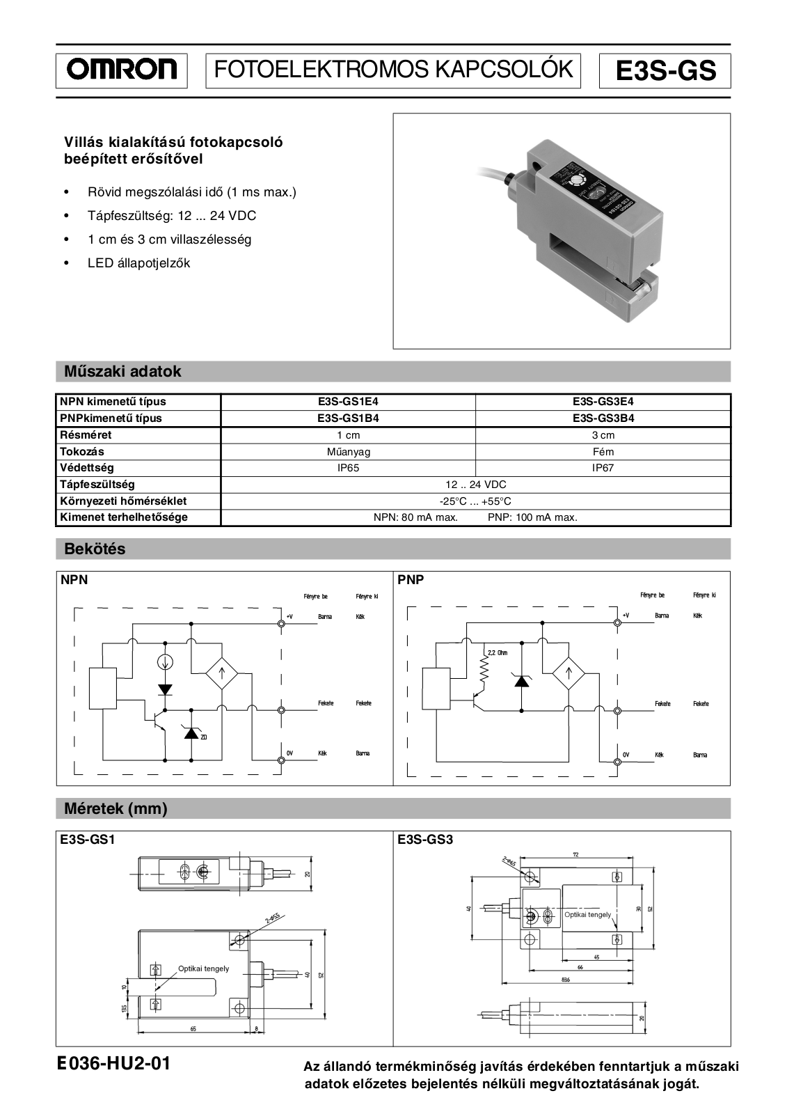 Omron E3S-GS DATASHEET