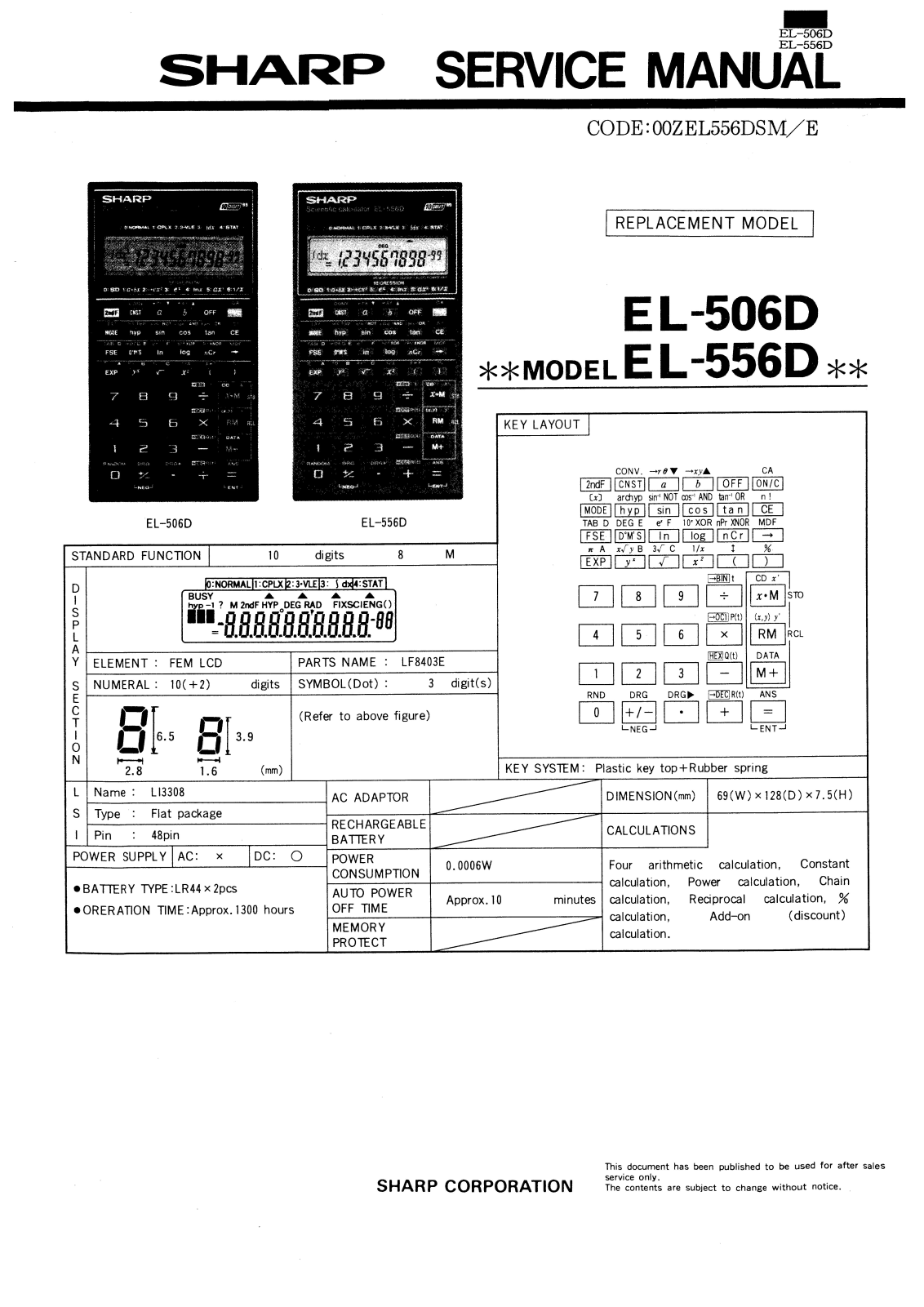 SHARP EL-506 or EL-556, EL-506D USER MANUAL