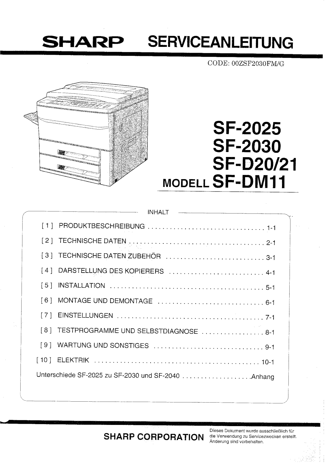 SHARP sf2025smd Service Manual