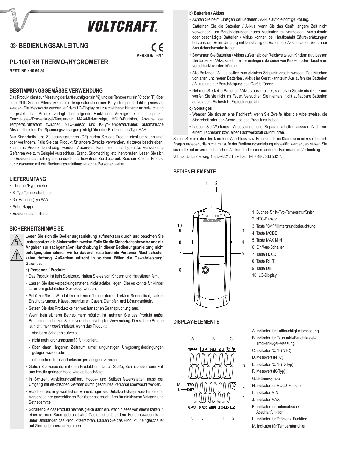 VOLTCRAFT PL-100TRH User guide