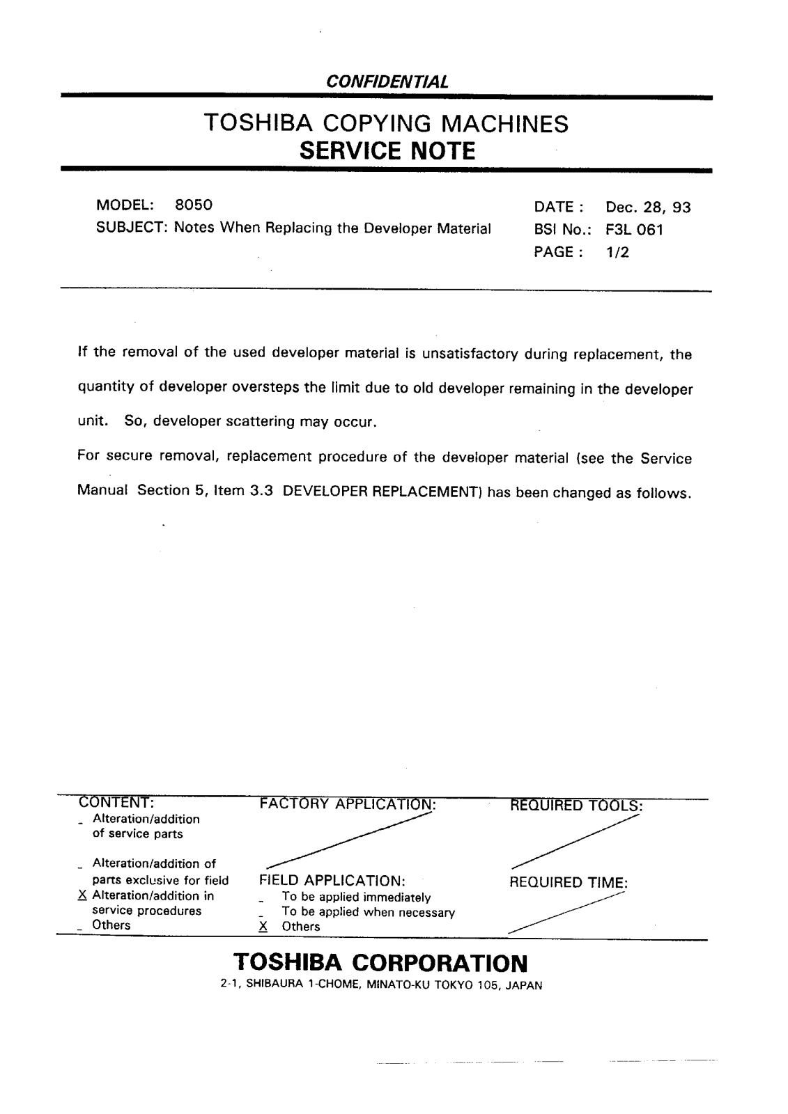 Toshiba f3l061 Service Note