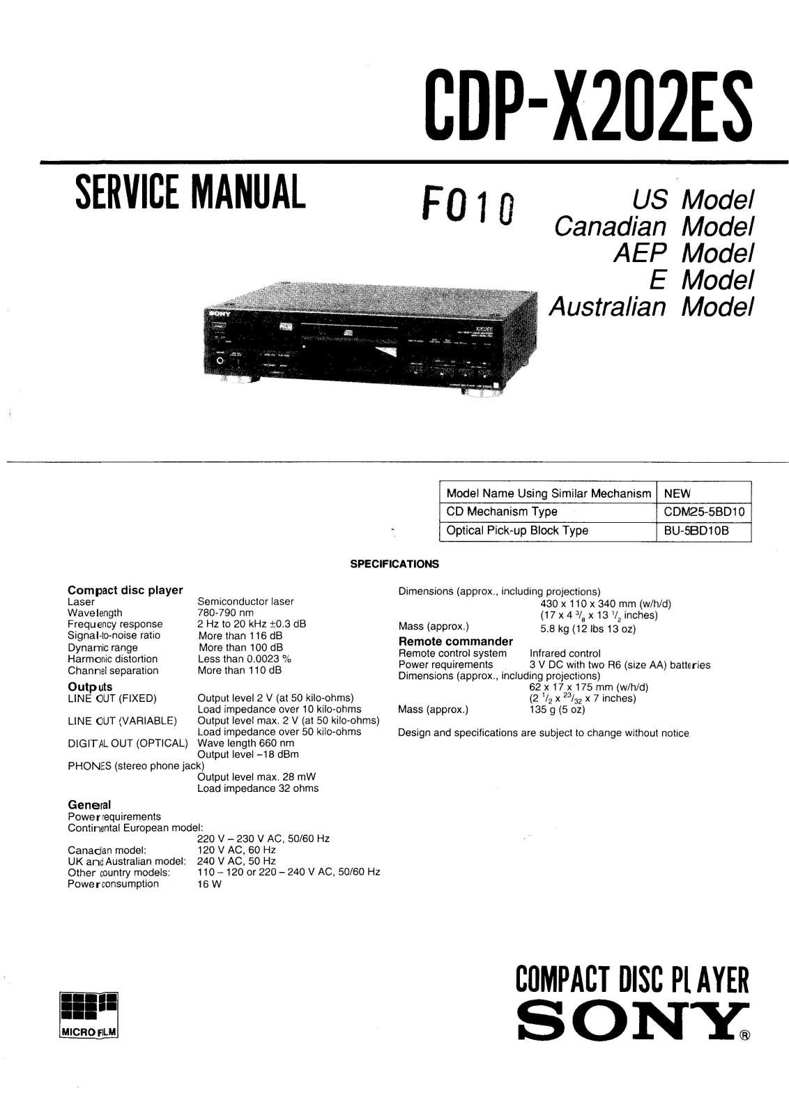 Sony CDPX-202-ES Service manual