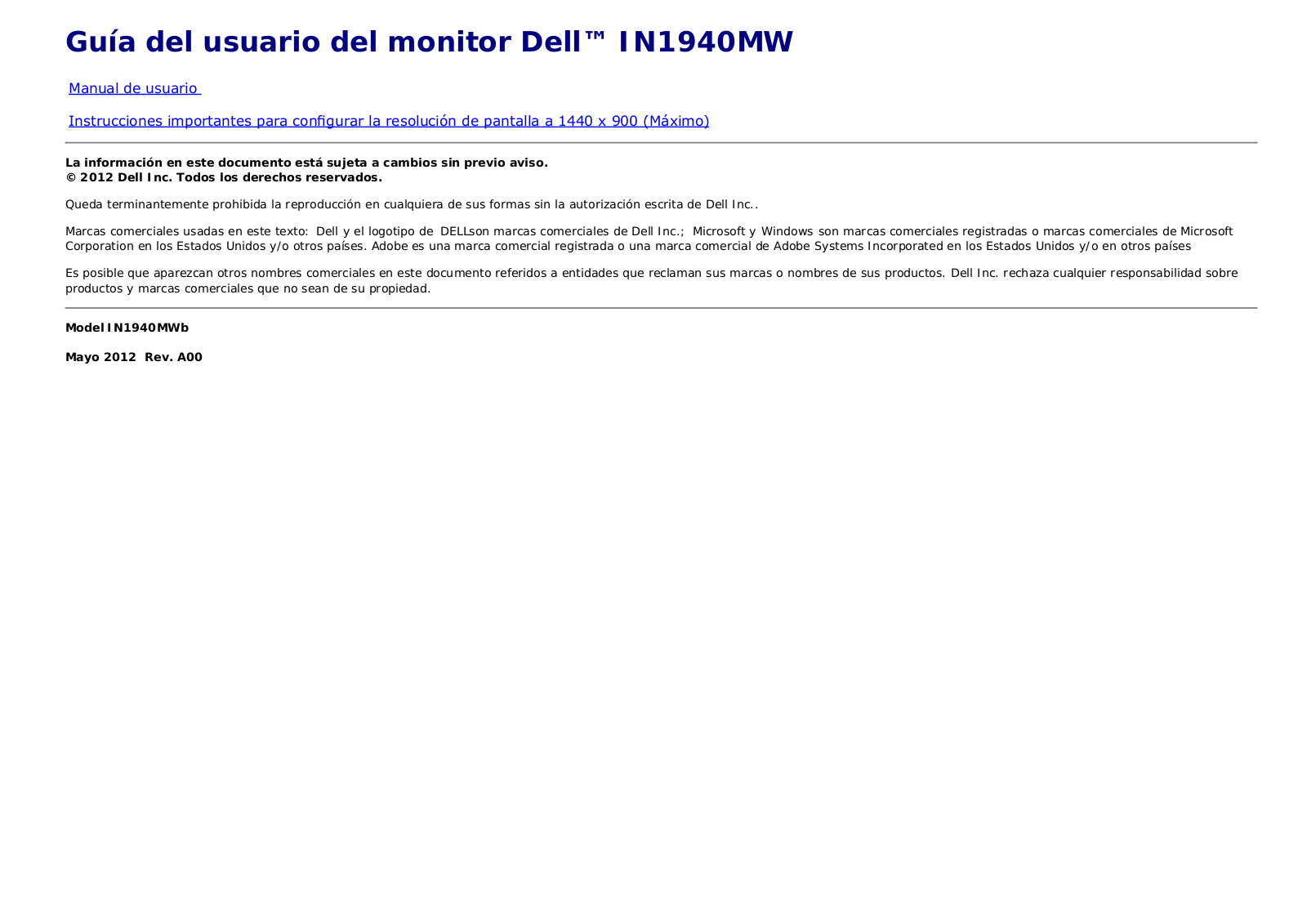 Dell IN1940MW User Manual