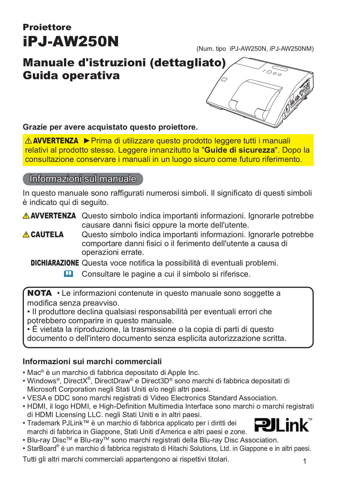 Hitachi iPJ-AW250N, iPJ-AW250NM Instruction Manual