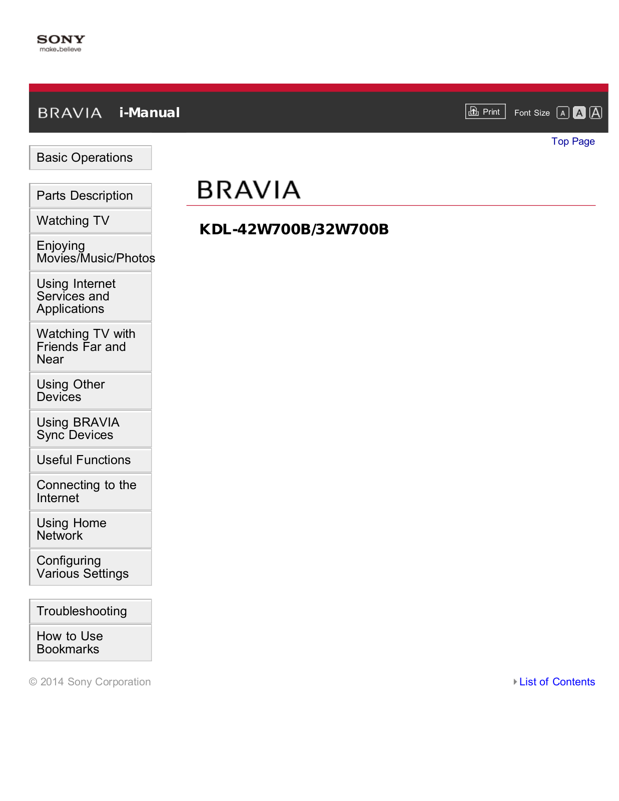 Sony KDL-32W700B, KDL-42W700B User Manual