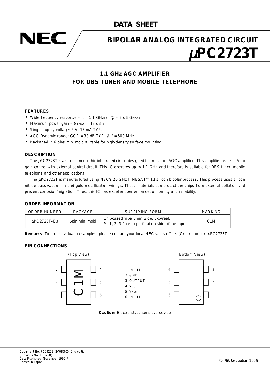 NEC UPD2723T-E3, UPC2723T Datasheet