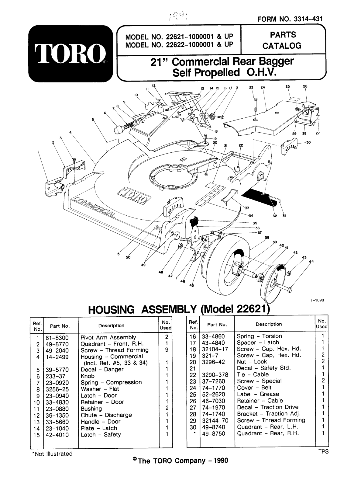 Toro 22621, 22622 Parts Catalogue