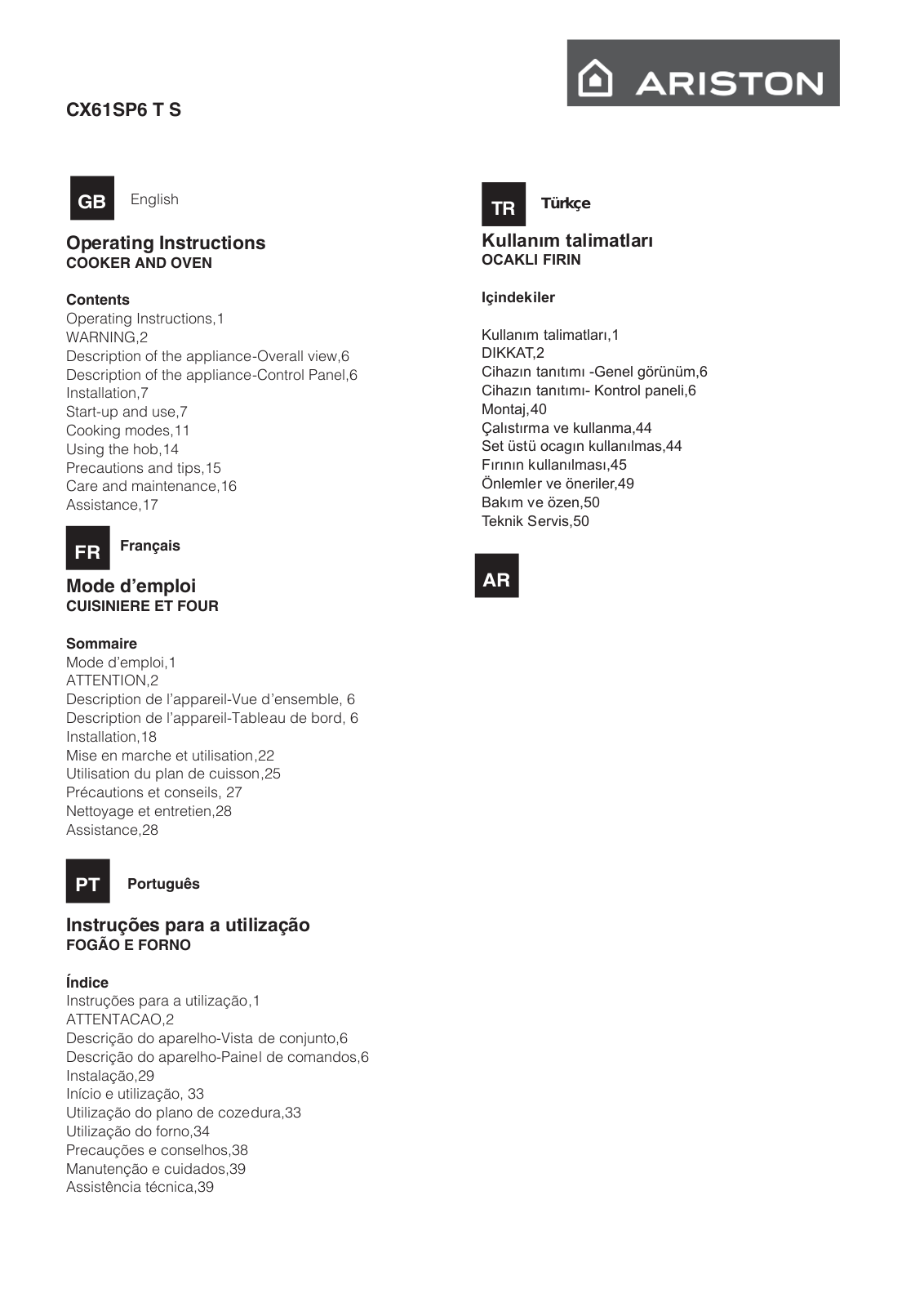 Hotpoint CX61SP6 User Manual