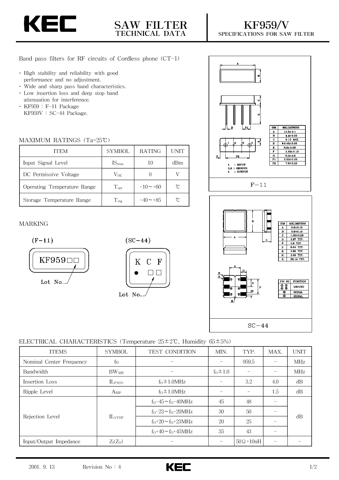 KEC KF959V, KF959 Datasheet