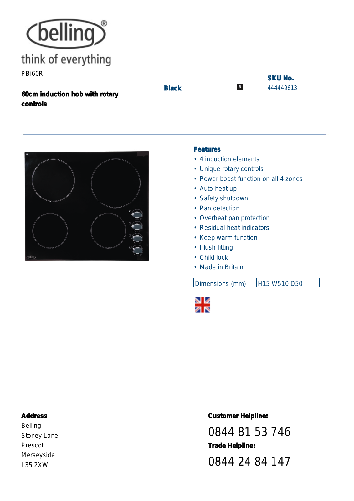 Belling PBI60R DATASHEET