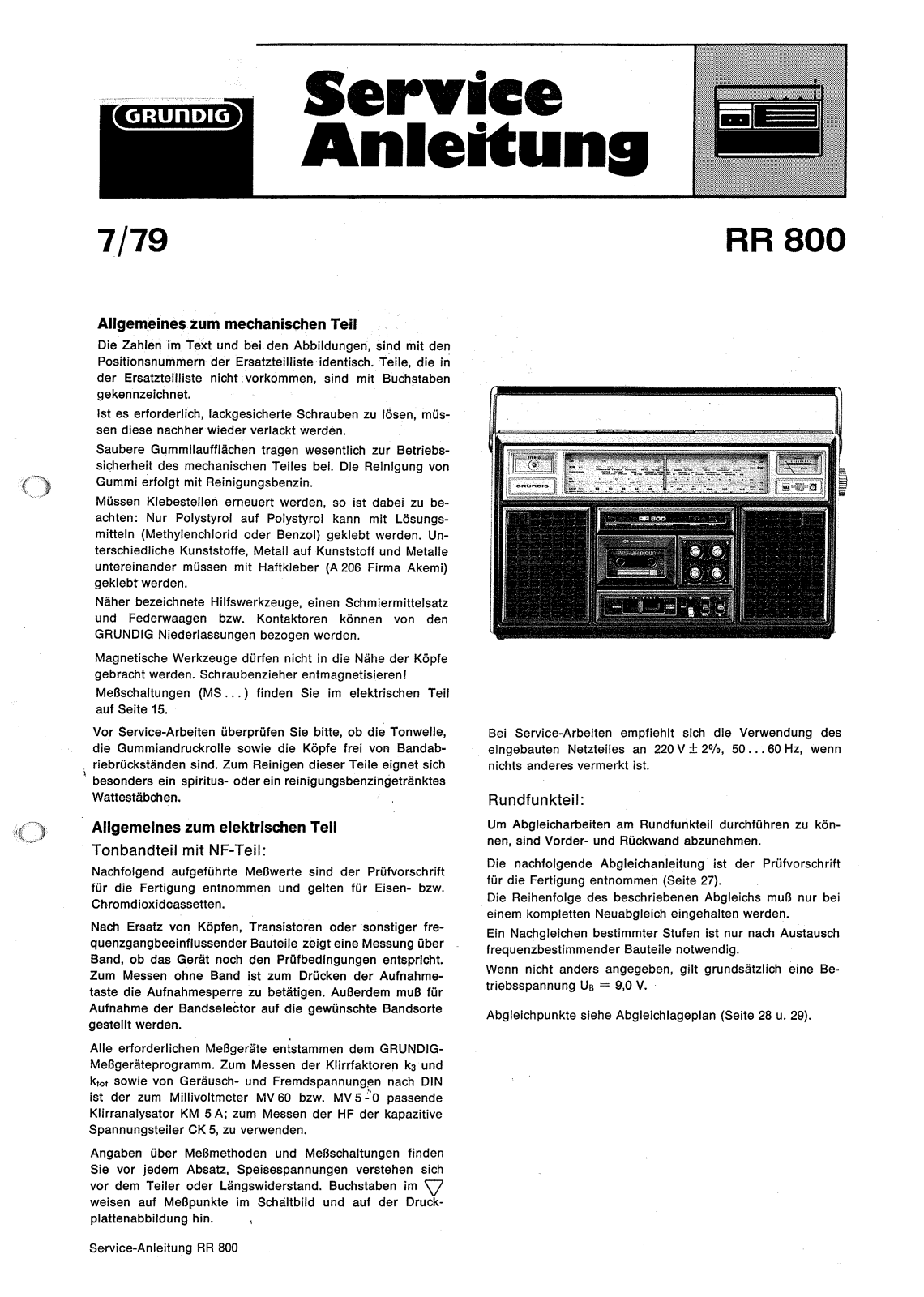 Grundig RR-900, RR-800 Service Manual