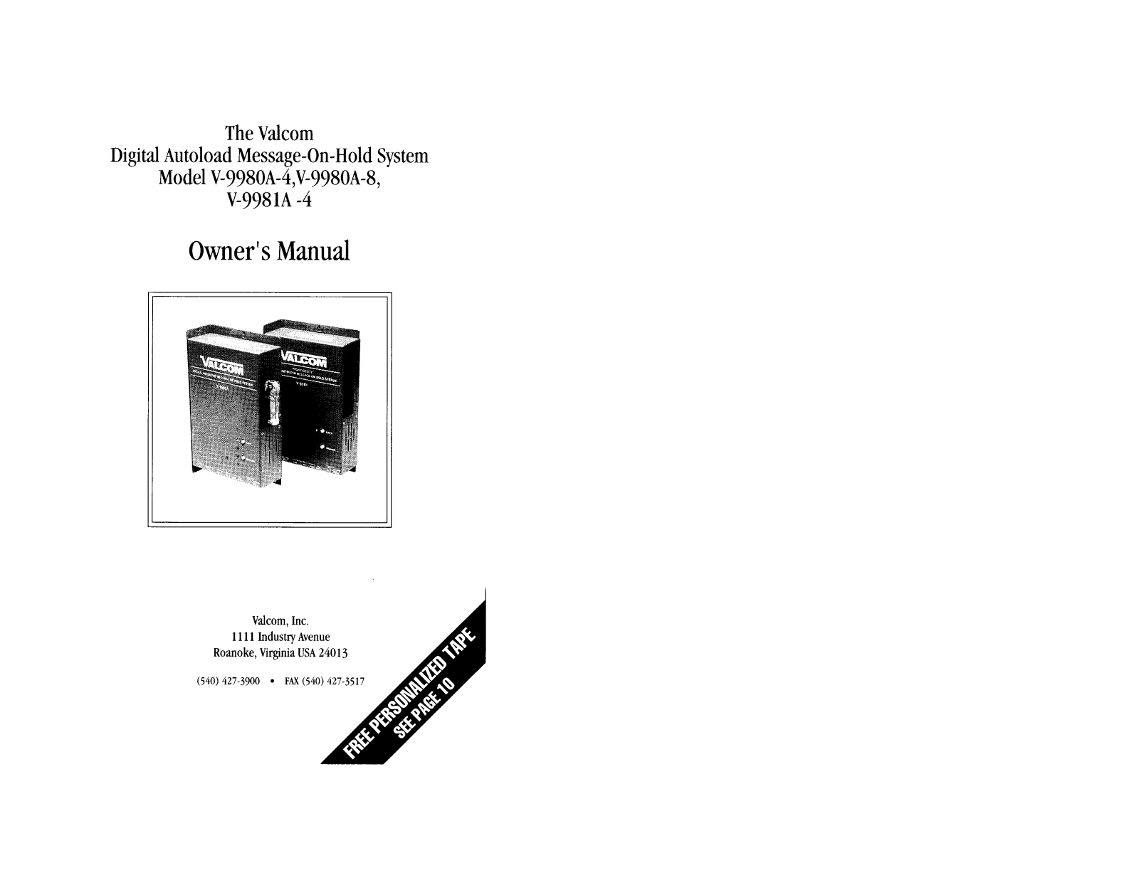 Valcom V-9980A-8, V-9980A-4, V-9981-4 Service Manual