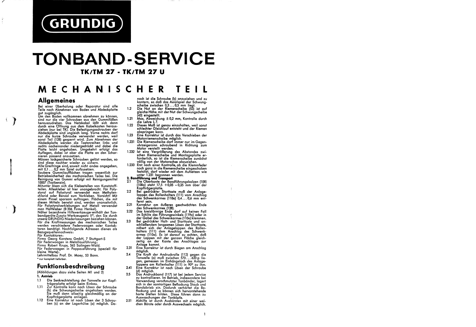 Grundig TK-27-U Service Manual