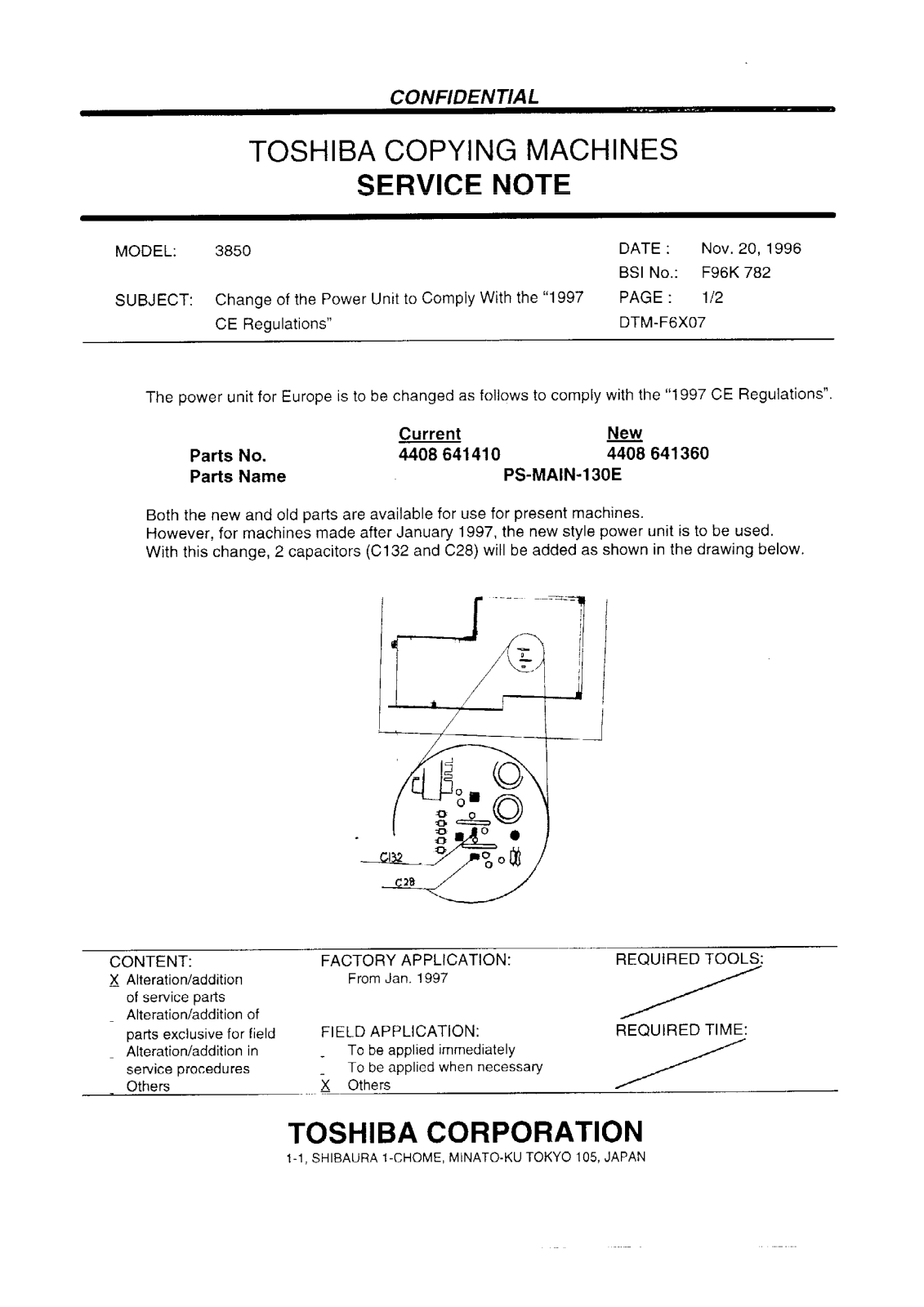 Toshiba f96k782 Service Note