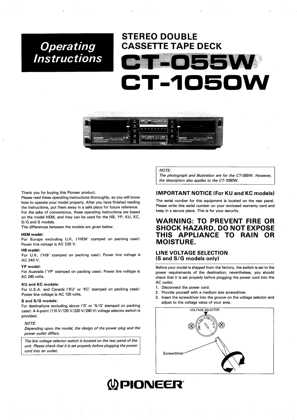 Pioneer CT-055-W Owners manual