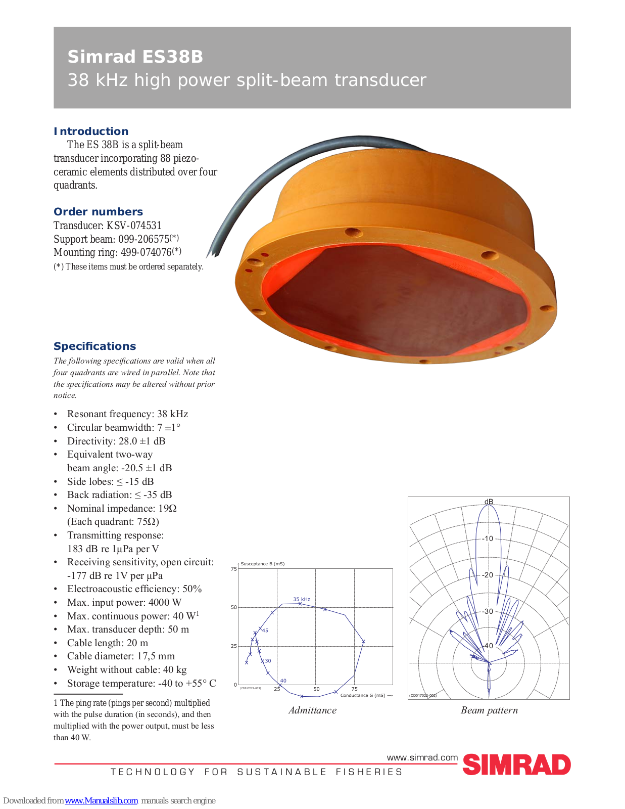 Simrad ES38B - DATASHEET REV E, KSV-074531 Datasheet