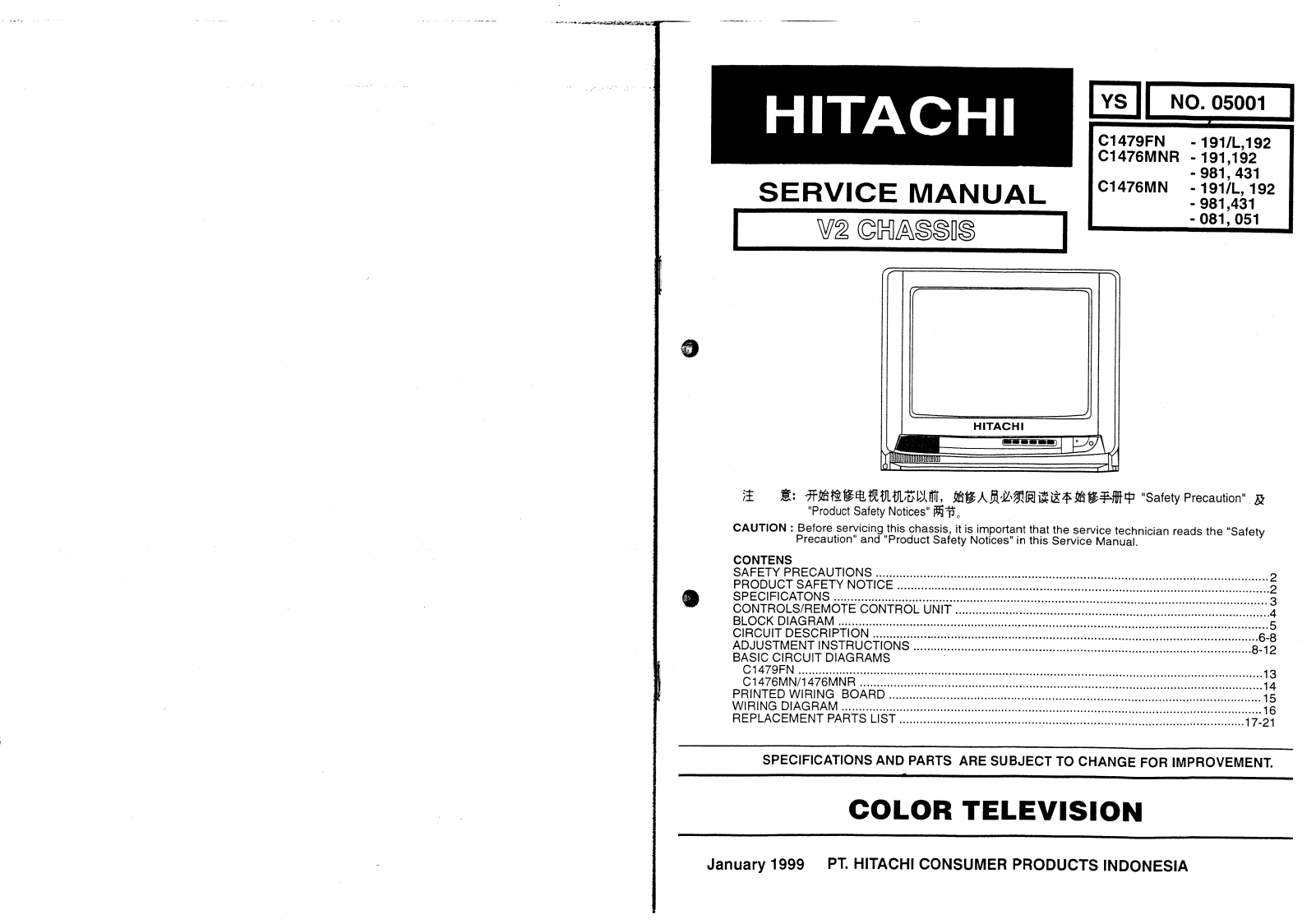 Hitachi C1476, C1479MNR Service Manual