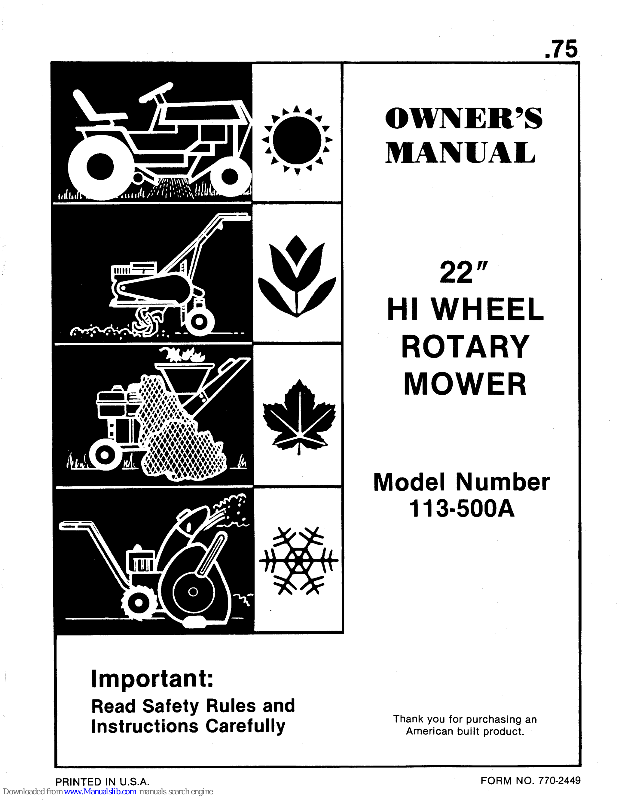 MTD 113-500A, 500 Owner's Manual