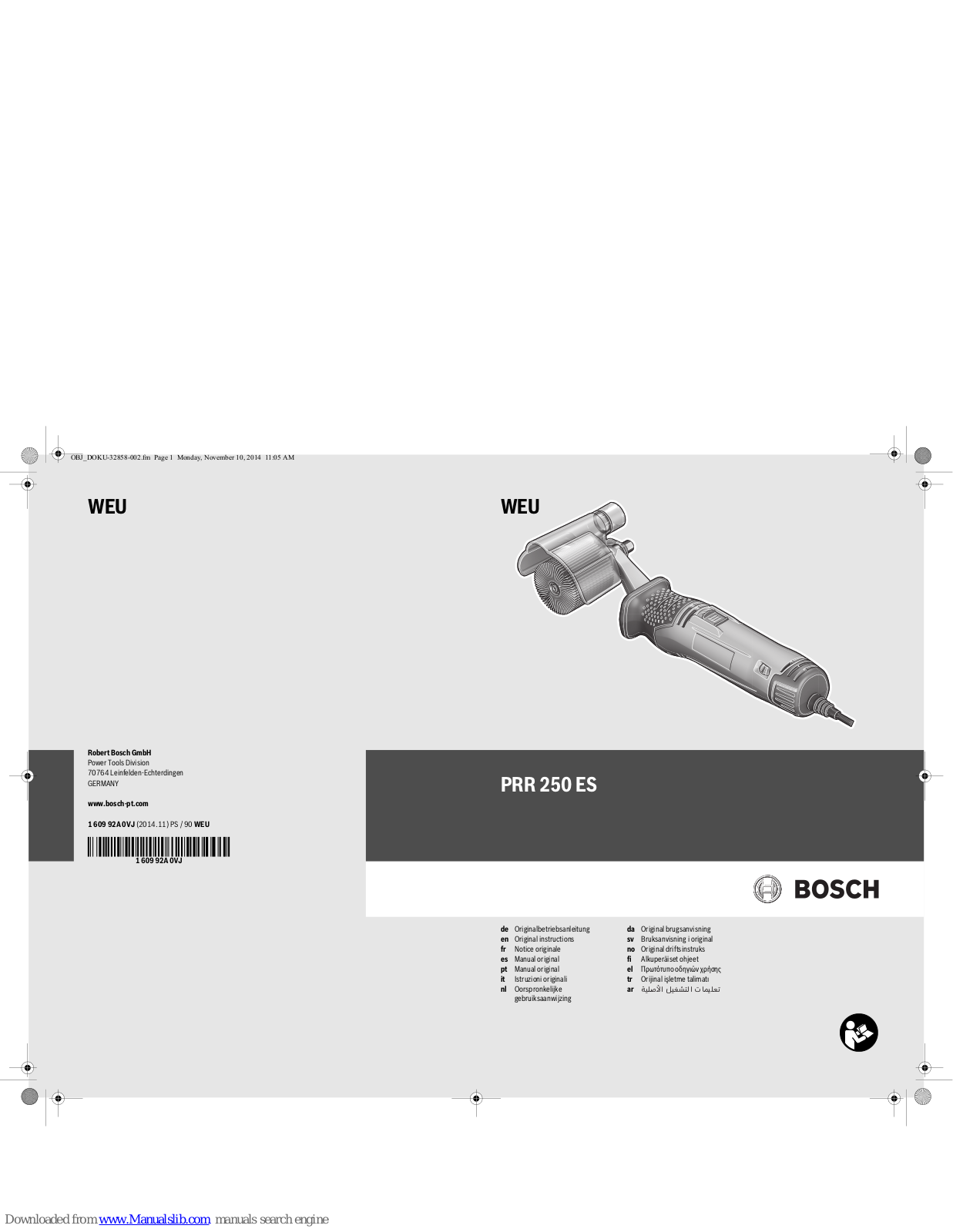 Bosch PRR 250 ES Original Instructions Manual