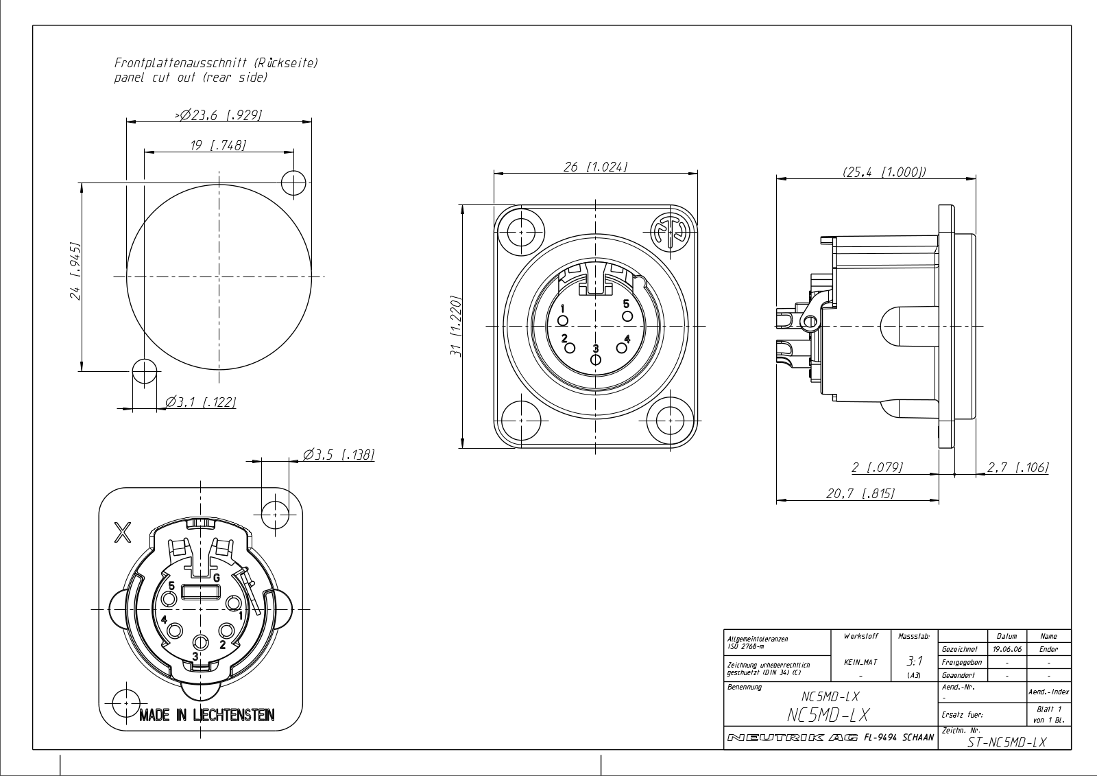NEUTRIK NC5MD-LX Datasheet