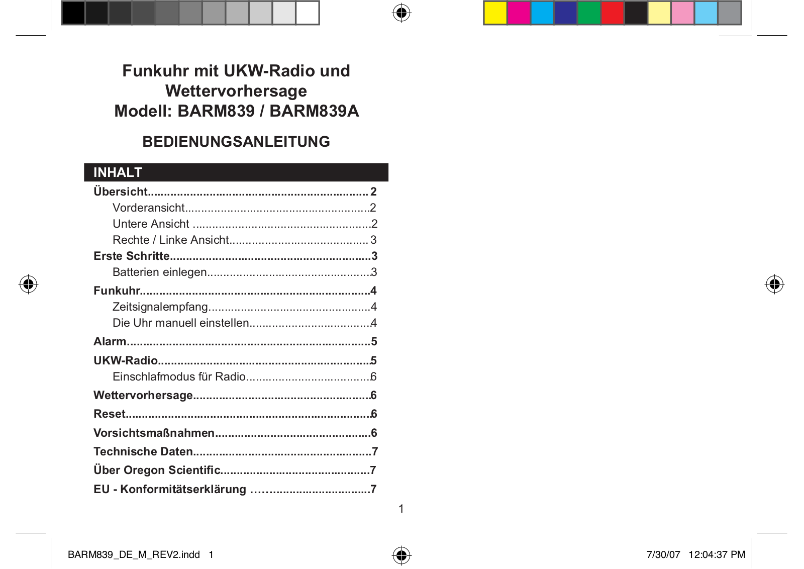 Oregon Scientific BARM839, BARM839A User manual