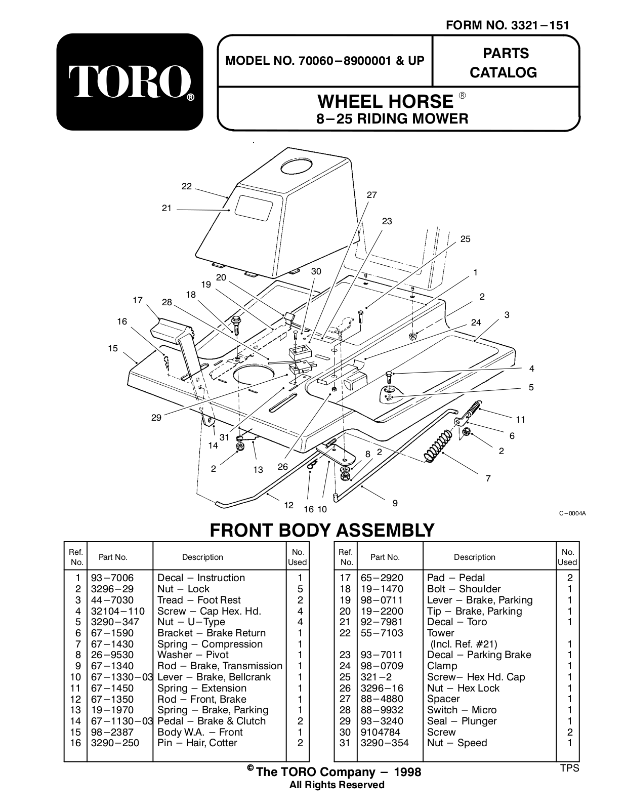 Toro 70060 Parts Catalogue