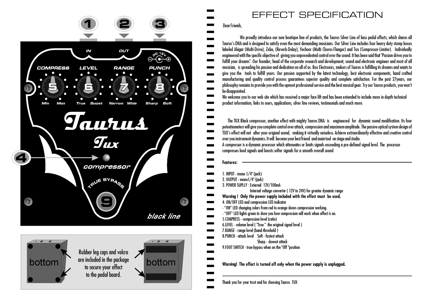 Taurus Tux BL basgitaar compressor pedaal Taurus Tux BL handleiding