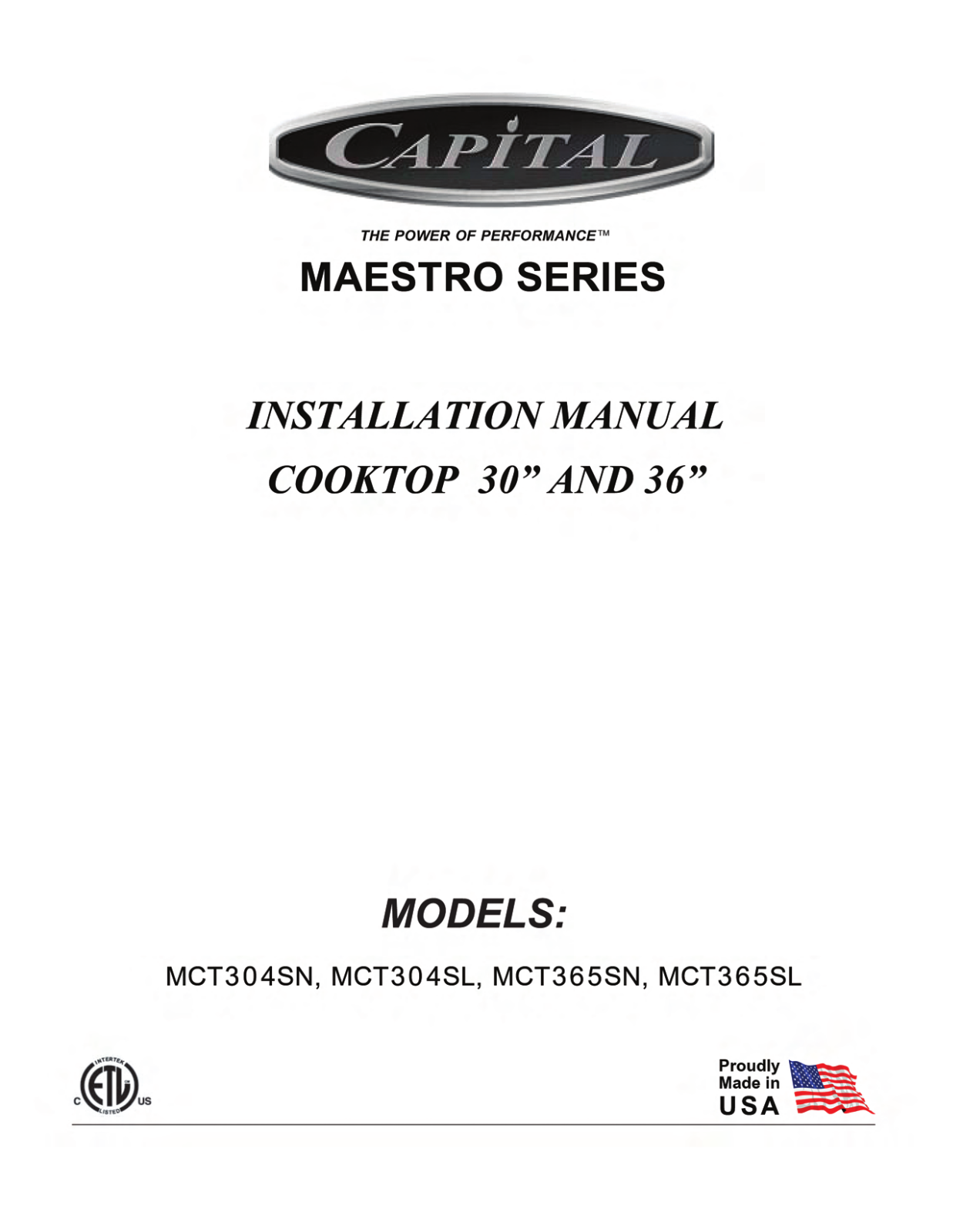 Capital MCT365GS Installation Manual