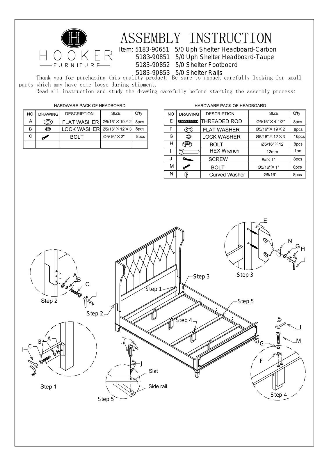 Hooker Furniture 5183908BED Assembly Guide