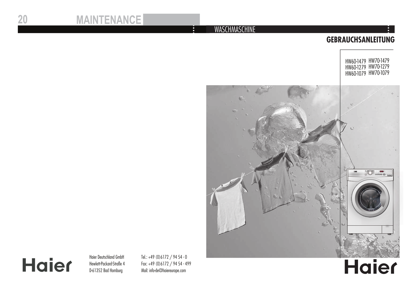 Haier HW70-1479, HW60-1479, HW70-1279, HW70-1079, HW60-1079 User Manual