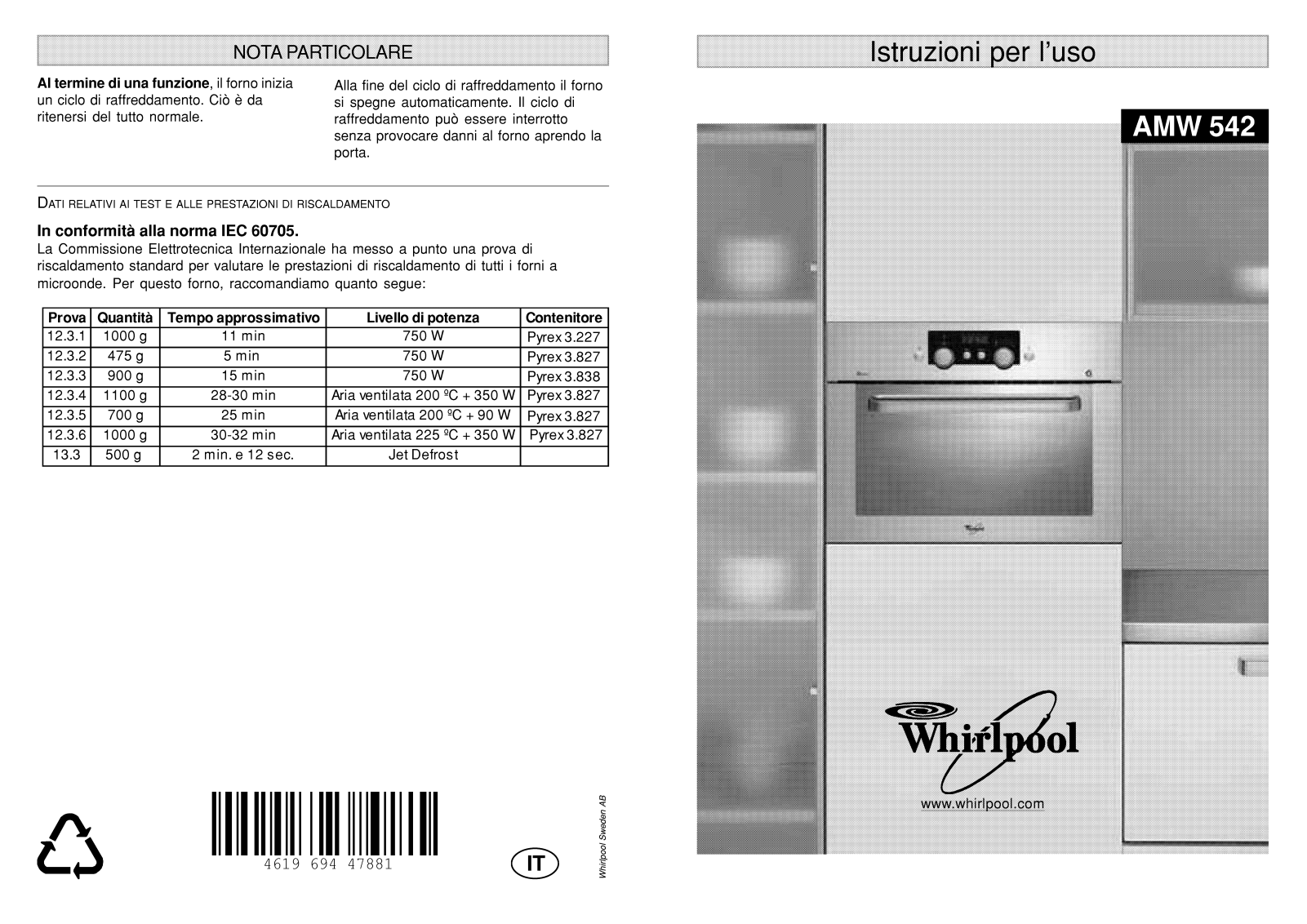 Whirlpool AMW 542 WH User Manual