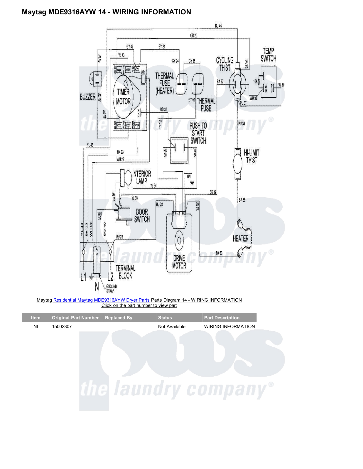 Maytag MDE9316AYW Parts Diagram