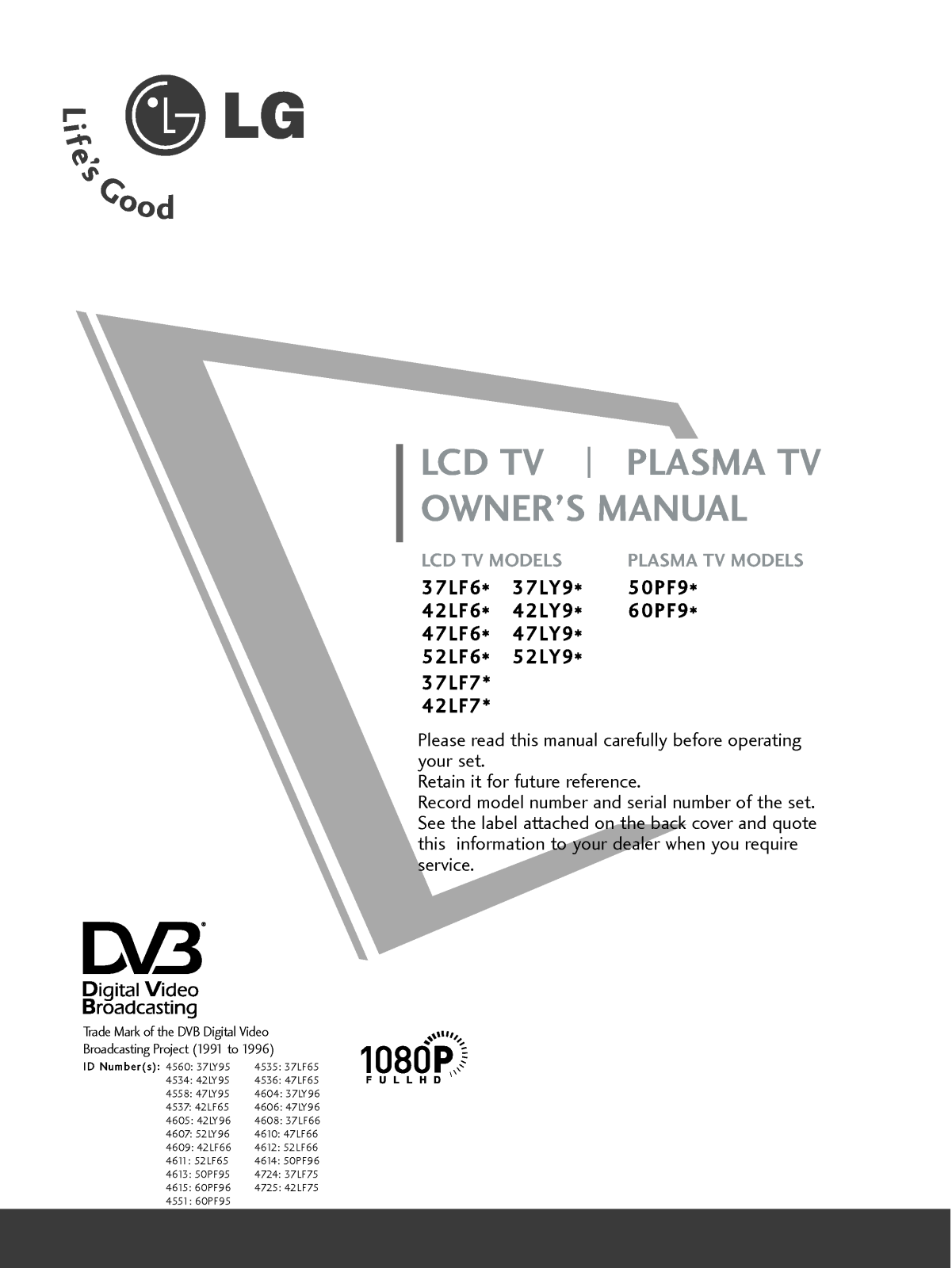 LG 60PF95 User Manual